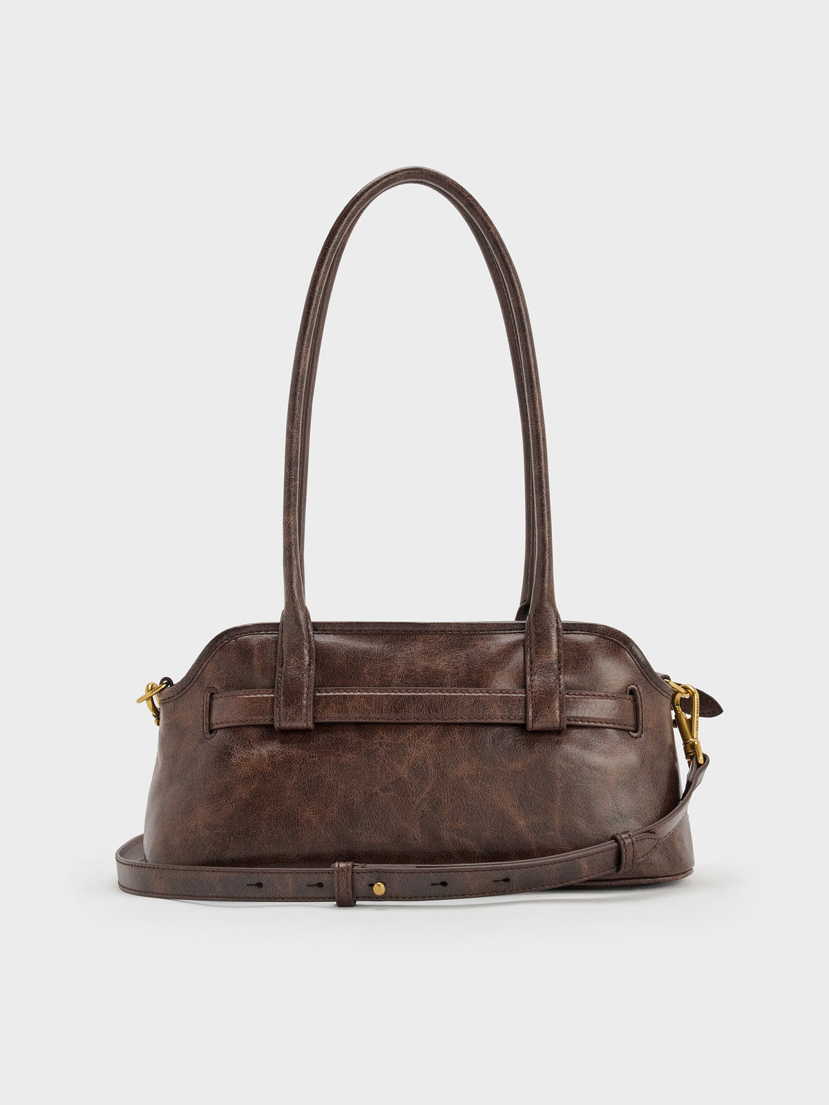 CHARLES & KEITH Exclusive / Victoria Studded Belted Shoulder Bag - Distressed Coffee