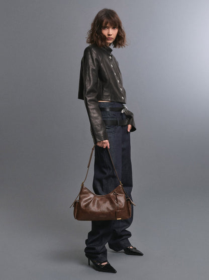 CHARLES & KEITH Quality / Khai Side-Pocket Shoulder Bag - Distressed Coffee