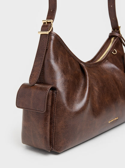 CHARLES & KEITH Quality / Khai Side-Pocket Shoulder Bag - Distressed Coffee