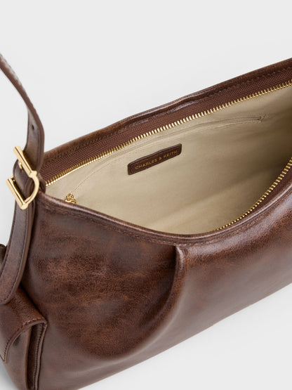 CHARLES & KEITH Quality / Khai Side-Pocket Shoulder Bag - Distressed Coffee