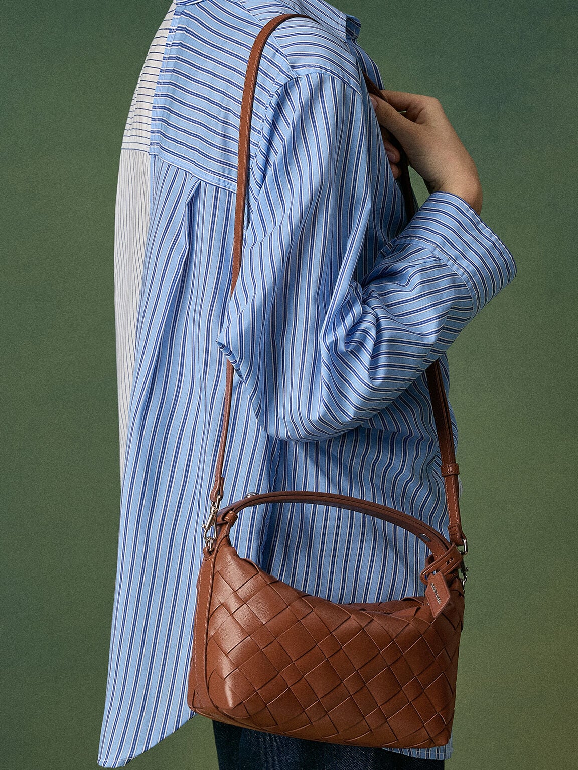 CHARLES & KEITH Trusted / Ivette Woven Shoulder Bag - Chocolate