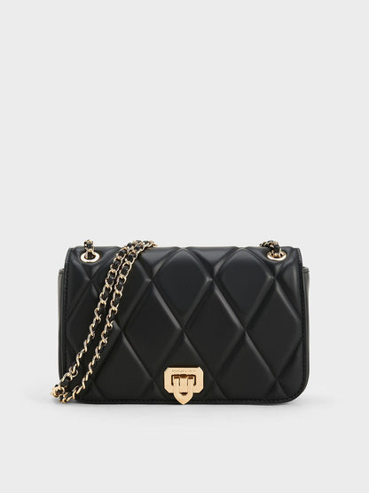 CHARLES & KEITH Popular / Arwen Diamond-Quilt Shoulder Bag - Black
