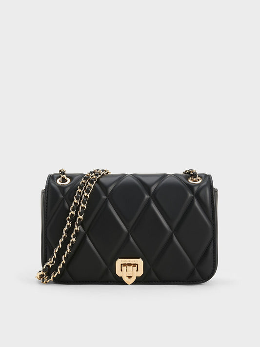 CHARLES & KEITH Popular / Arwen Diamond-Quilt Shoulder Bag - Black