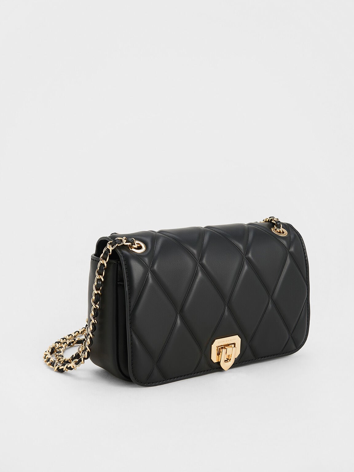 CHARLES & KEITH Popular / Arwen Diamond-Quilt Shoulder Bag - Black
