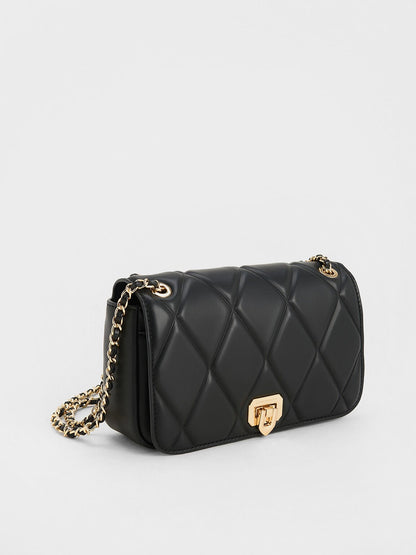 CHARLES & KEITH Popular / Arwen Diamond-Quilt Shoulder Bag - Black