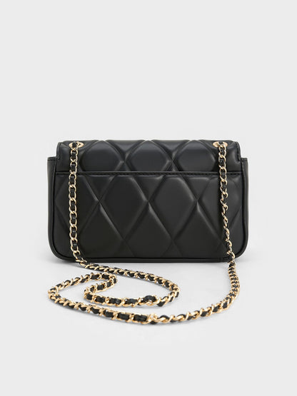 CHARLES & KEITH Popular / Arwen Diamond-Quilt Shoulder Bag - Black