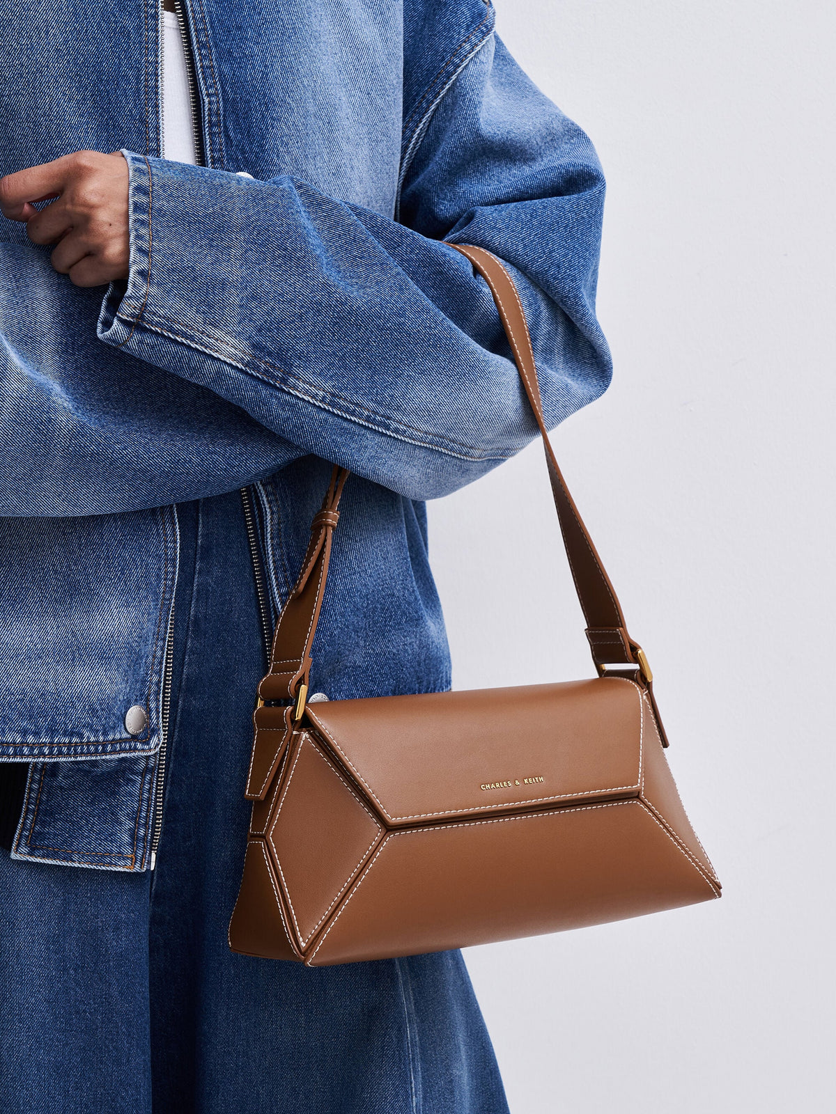 CHARLES & KEITH Classic / Nasrin Geometric Shoulder Bag - Chocolate