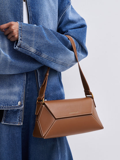 CHARLES & KEITH Classic / Nasrin Geometric Shoulder Bag - Chocolate