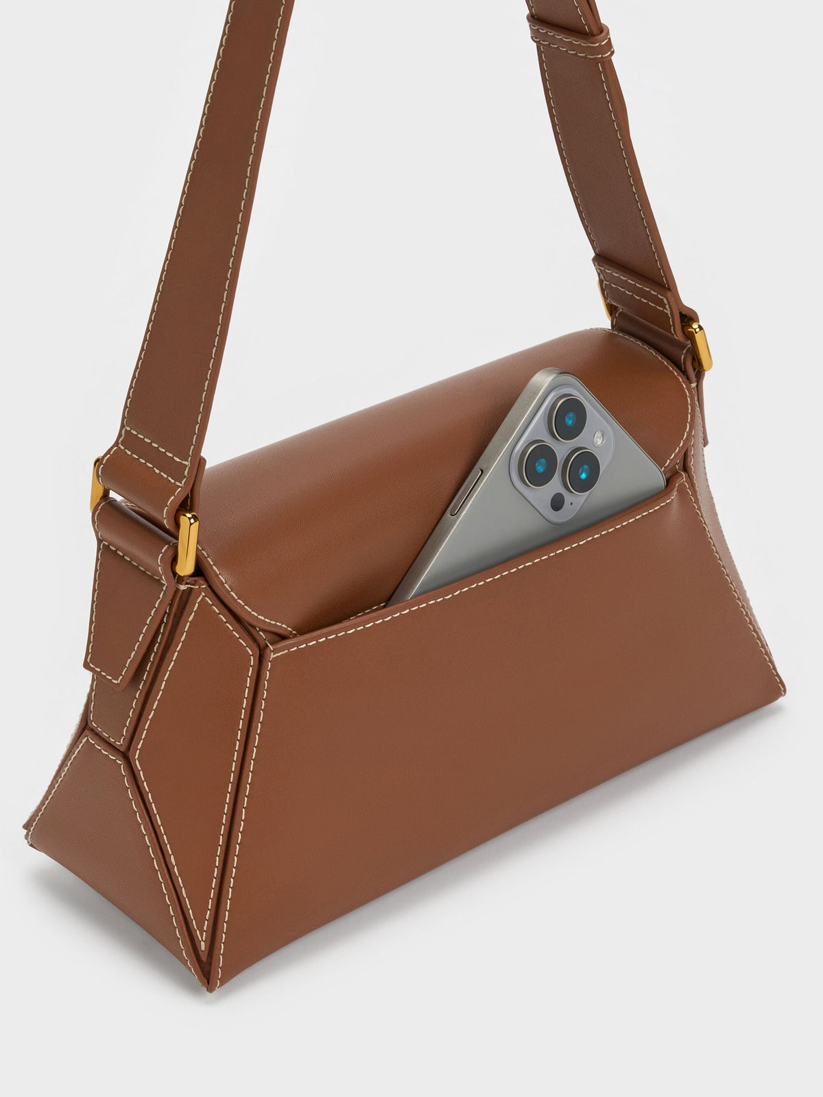 CHARLES & KEITH Classic / Nasrin Geometric Shoulder Bag - Chocolate