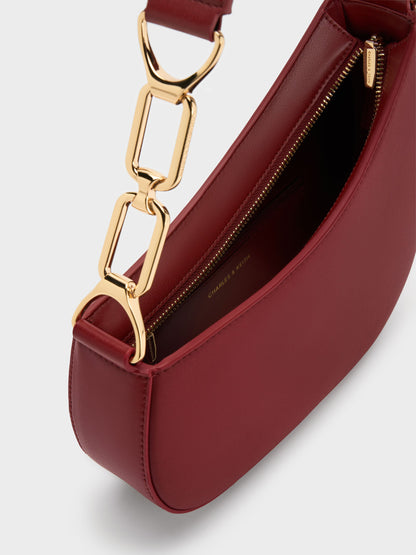 CHARLES & KEITH Value / Agatha Chain-Strap Shoulder Bag - Burgundy