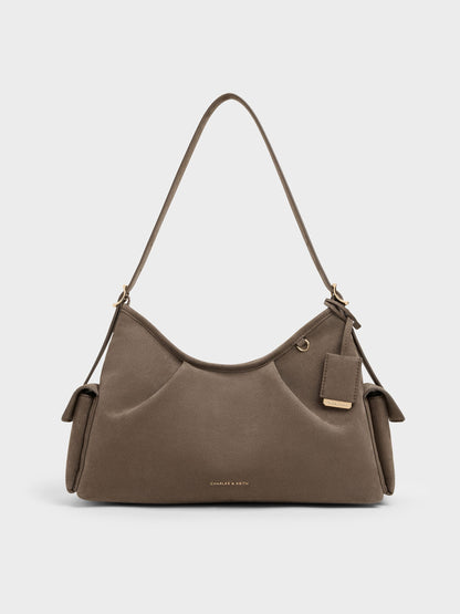 CHARLES & KEITH New / Khai Side-Pocket Shoulder Bag - Stone Grey