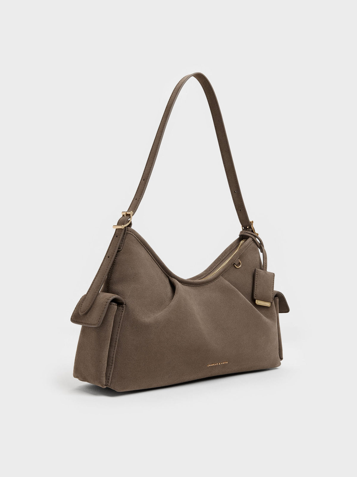 CHARLES & KEITH New / Khai Side-Pocket Shoulder Bag - Stone Grey