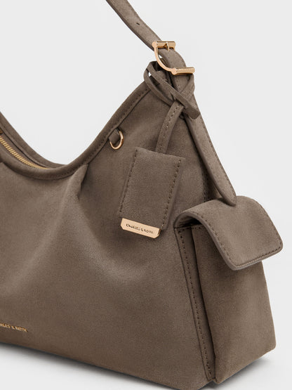 CHARLES & KEITH New / Khai Side-Pocket Shoulder Bag - Stone Grey