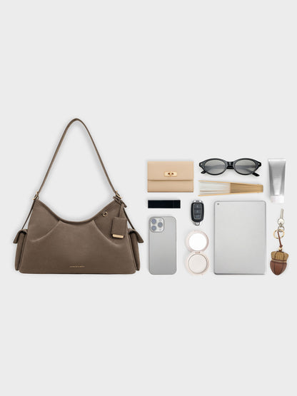CHARLES & KEITH New / Khai Side-Pocket Shoulder Bag - Stone Grey