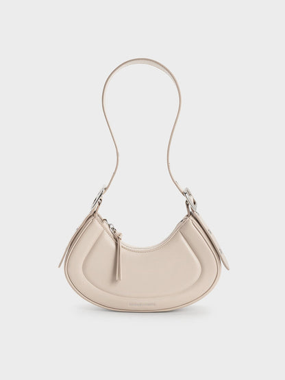 CHARLES & KEITH New / Petra Curved Shoulder Bag - Oat