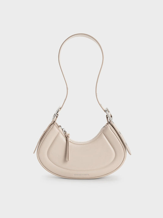 CHARLES & KEITH New / Petra Curved Shoulder Bag - Oat