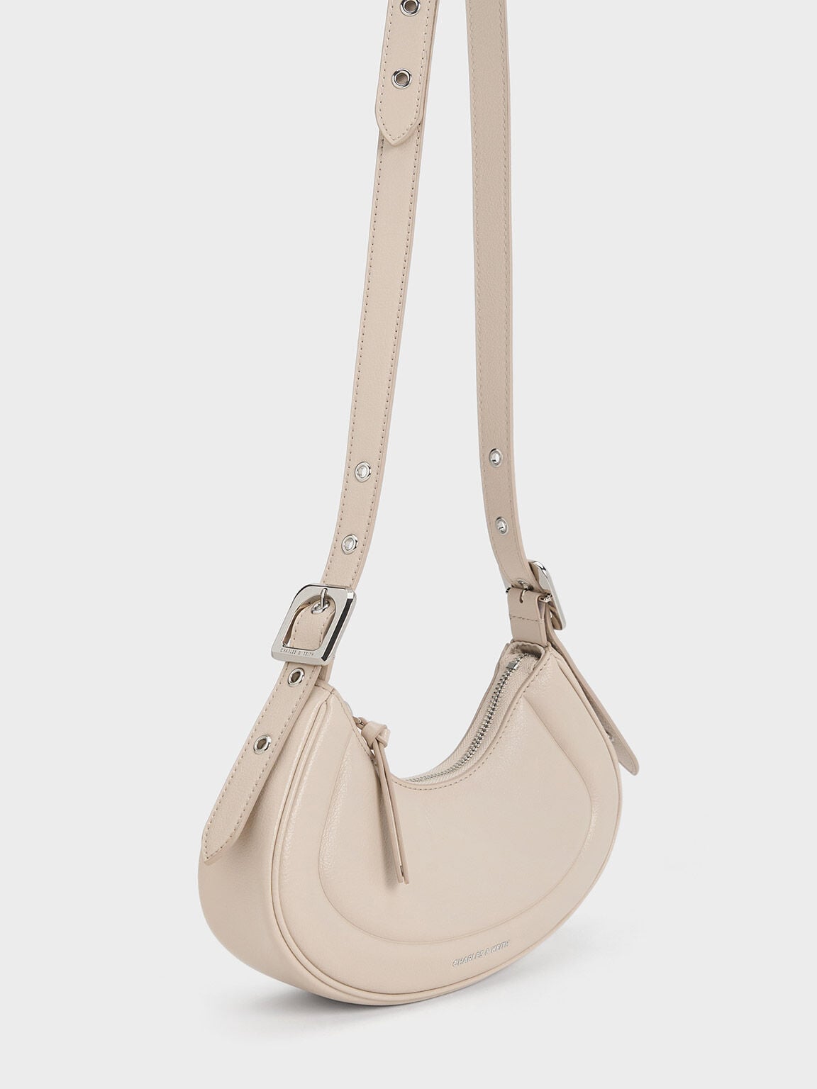 CHARLES & KEITH New / Petra Curved Shoulder Bag - Oat