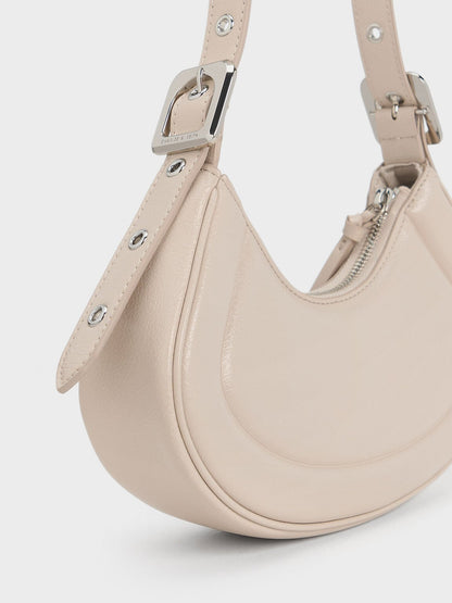 CHARLES & KEITH New / Petra Curved Shoulder Bag - Oat