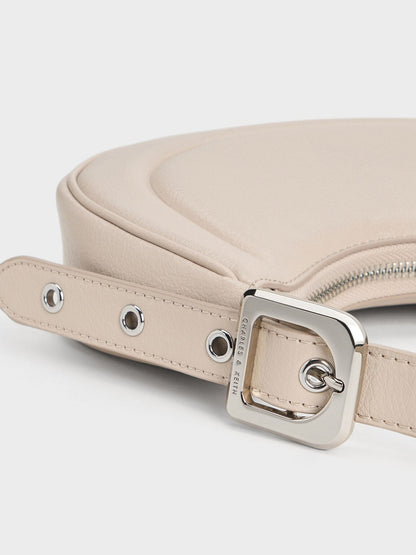 CHARLES & KEITH New / Petra Curved Shoulder Bag - Oat