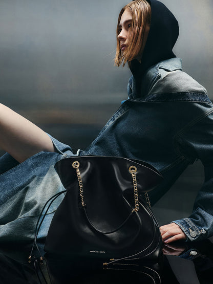 CHARLES & KEITH Customer Favorite / Arya Braided-Chain Tote Bag - Black