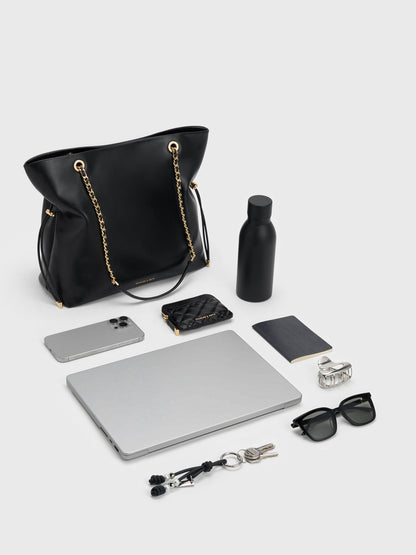 CHARLES & KEITH Customer Favorite / Arya Braided-Chain Tote Bag - Black