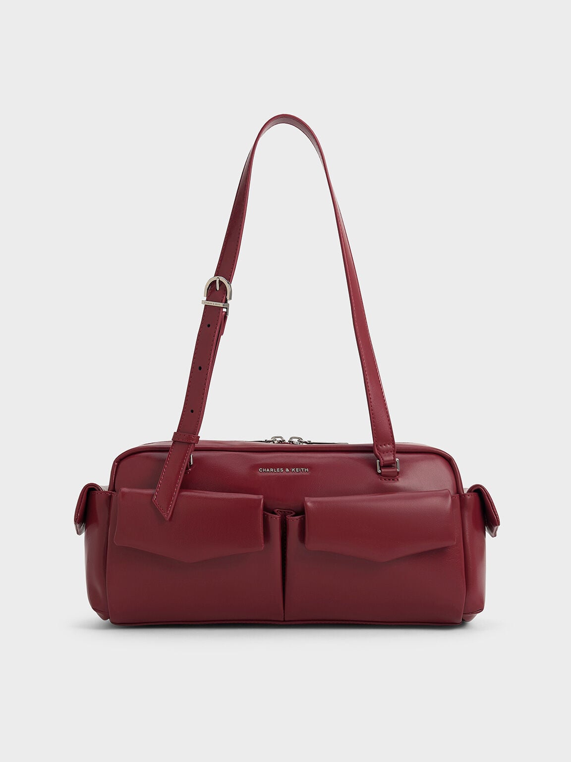 CHARLES & KEITH Best Seller / Rachel Multi-Pocket Shoulder Bag - Burgundy
