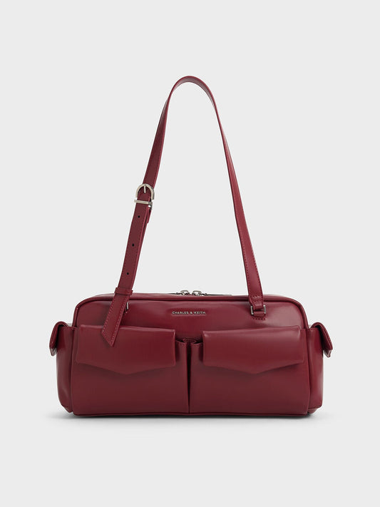 CHARLES & KEITH Best Seller / Rachel Multi-Pocket Shoulder Bag - Burgundy