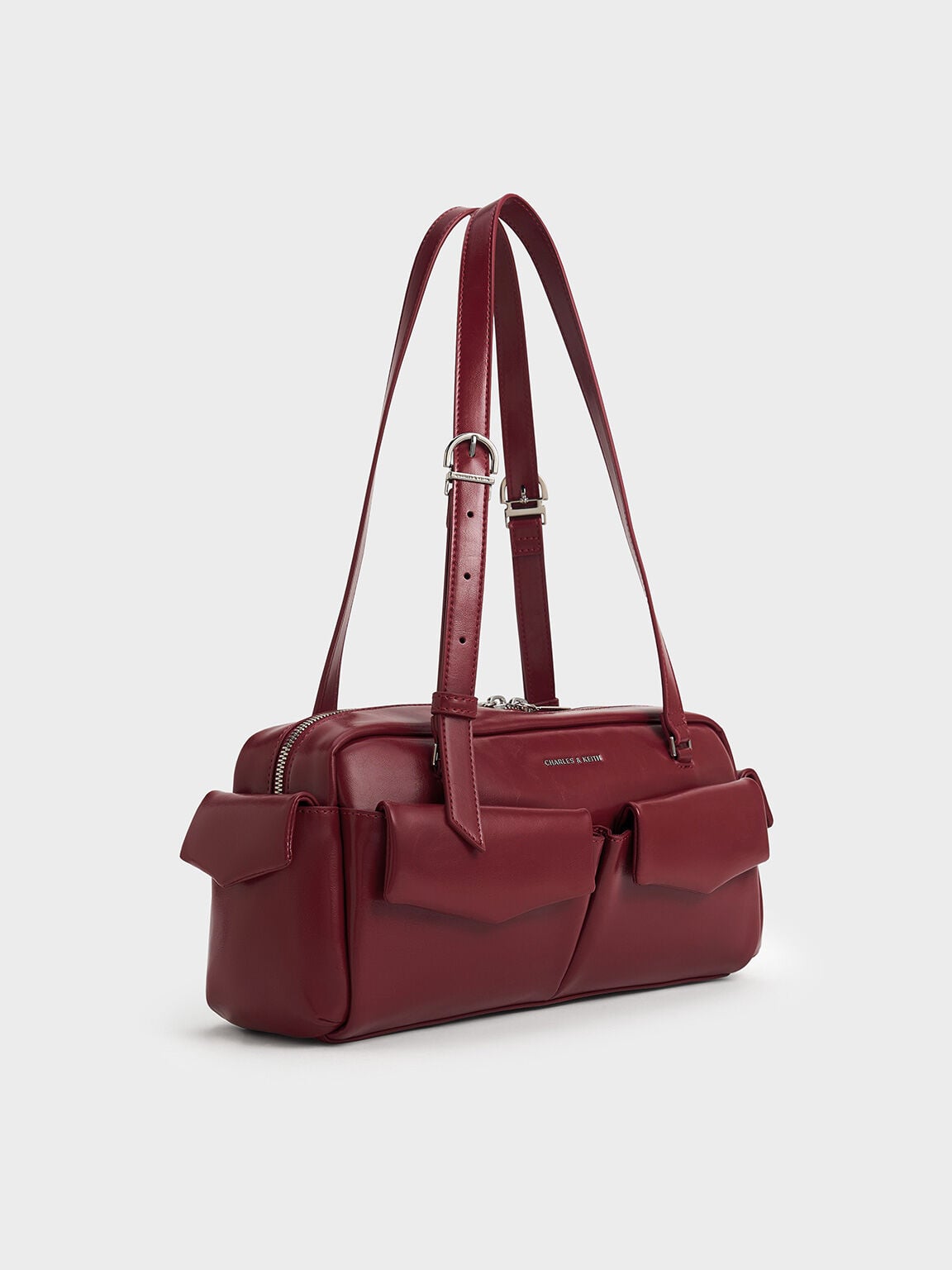 CHARLES & KEITH Best Seller / Rachel Multi-Pocket Shoulder Bag - Burgundy