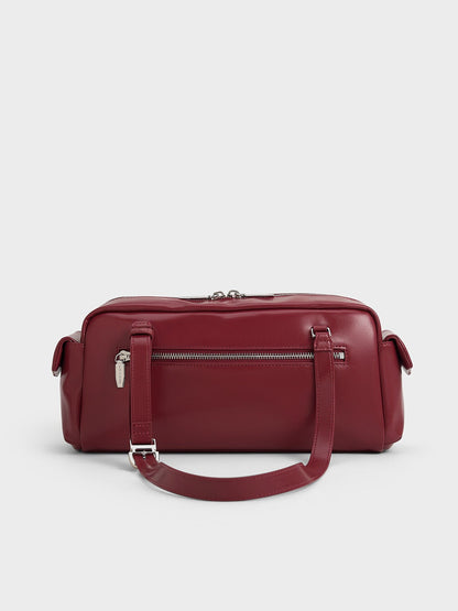 CHARLES & KEITH Best Seller / Rachel Multi-Pocket Shoulder Bag - Burgundy