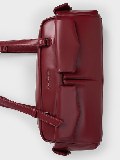 CHARLES & KEITH Best Seller / Rachel Multi-Pocket Shoulder Bag - Burgundy