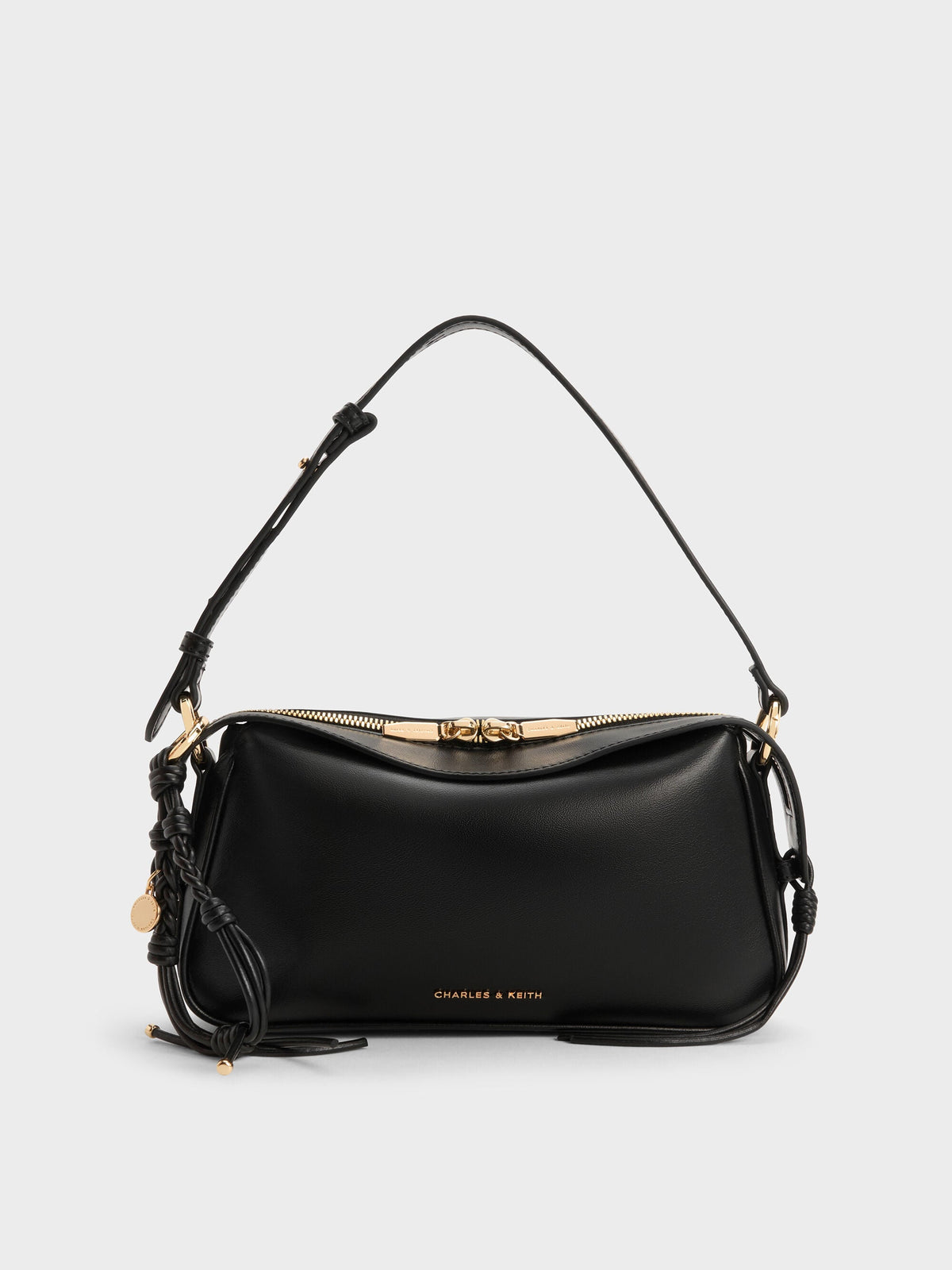 CHARLES & KEITH Classic / Mini Haylen Braided-Charm Shoulder Bag - Black