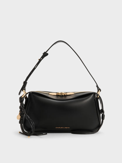CHARLES & KEITH Classic / Mini Haylen Braided-Charm Shoulder Bag - Black