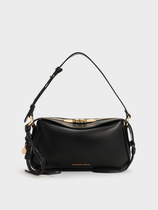 CHARLES & KEITH Classic / Mini Haylen Braided-Charm Shoulder Bag - Black