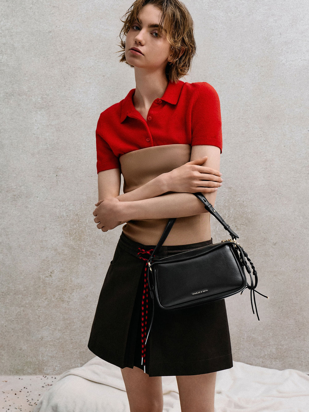 CHARLES & KEITH Classic / Mini Haylen Braided-Charm Shoulder Bag - Black
