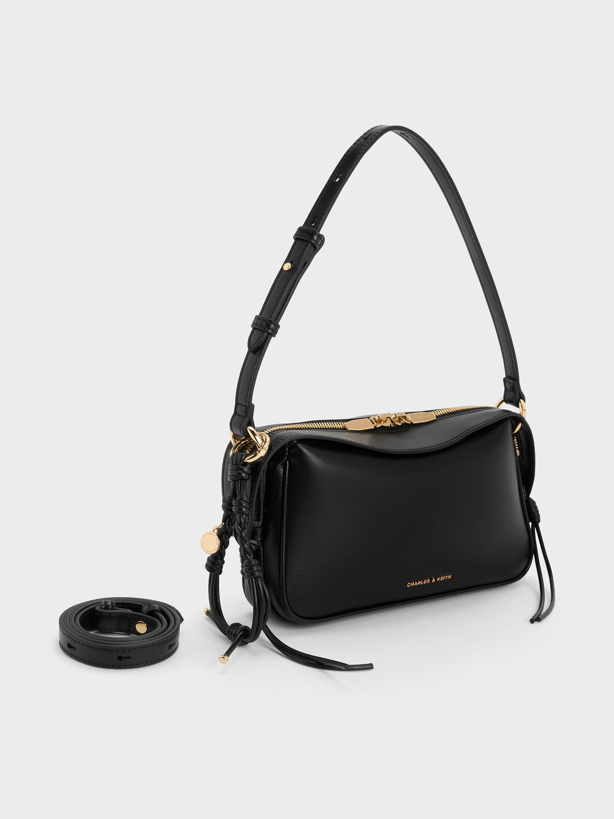 CHARLES & KEITH Classic / Mini Haylen Braided-Charm Shoulder Bag - Black