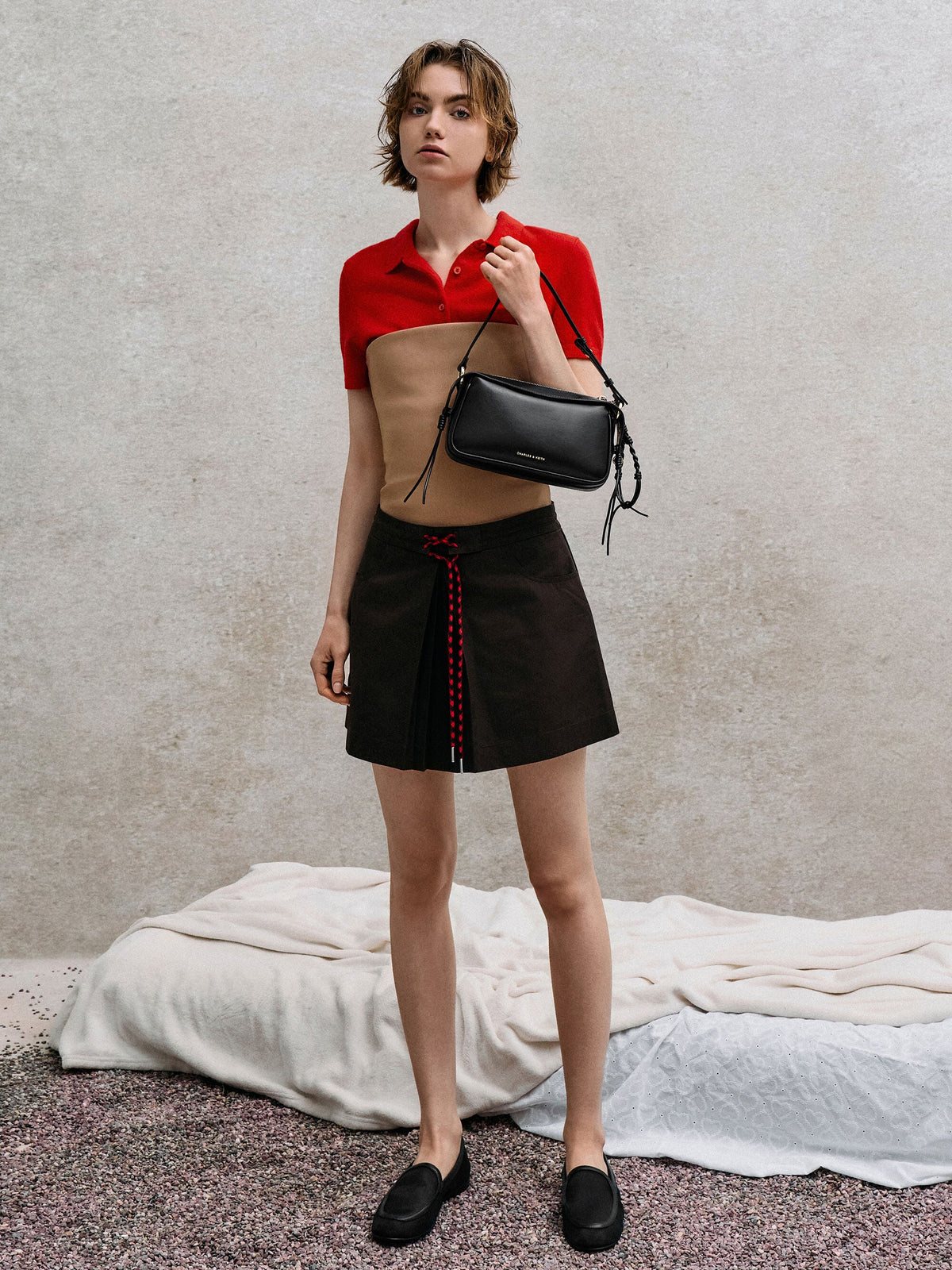 CHARLES & KEITH Classic / Mini Haylen Braided-Charm Shoulder Bag - Black