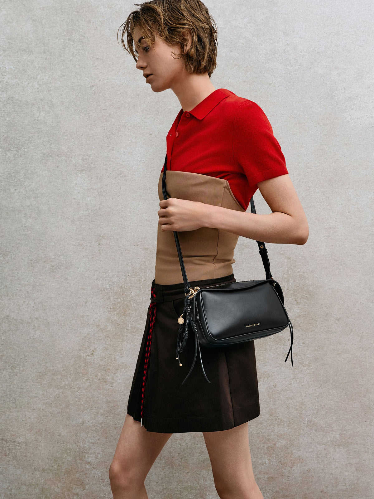 CHARLES & KEITH Classic / Mini Haylen Braided-Charm Shoulder Bag - Black