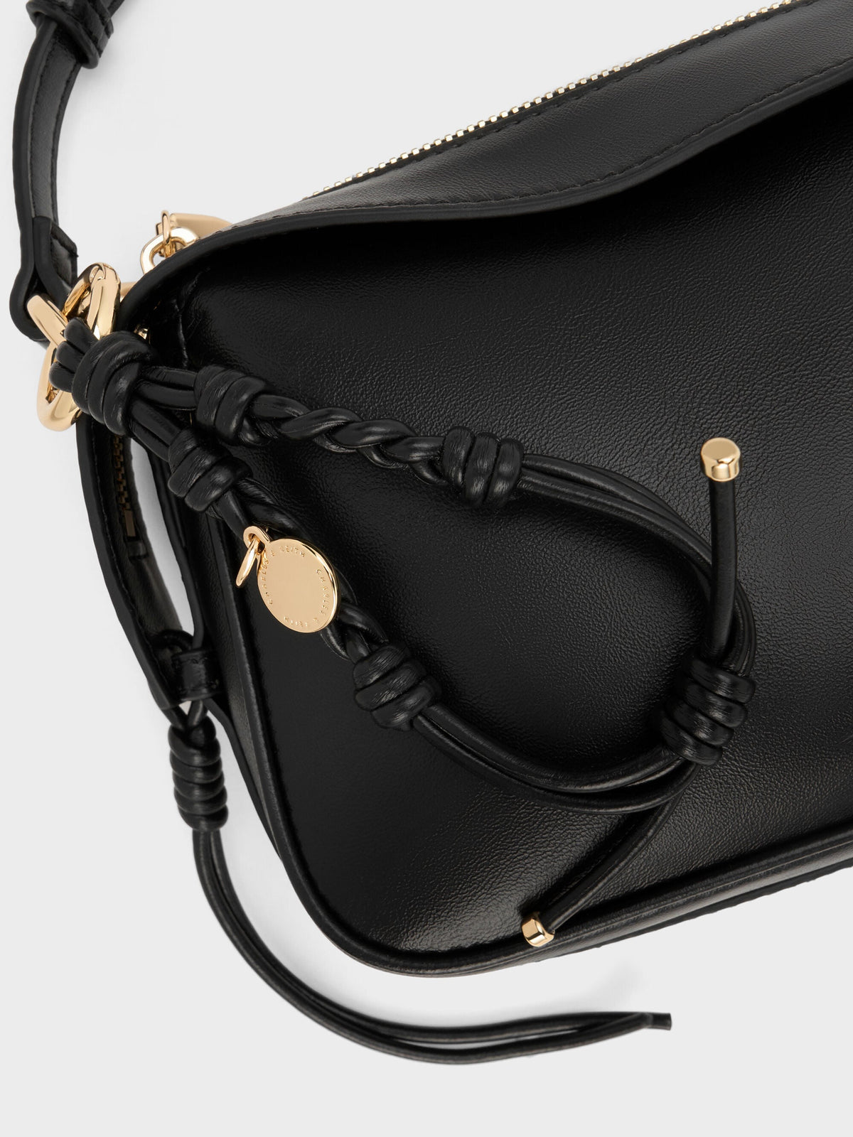 CHARLES & KEITH Classic / Mini Haylen Braided-Charm Shoulder Bag - Black