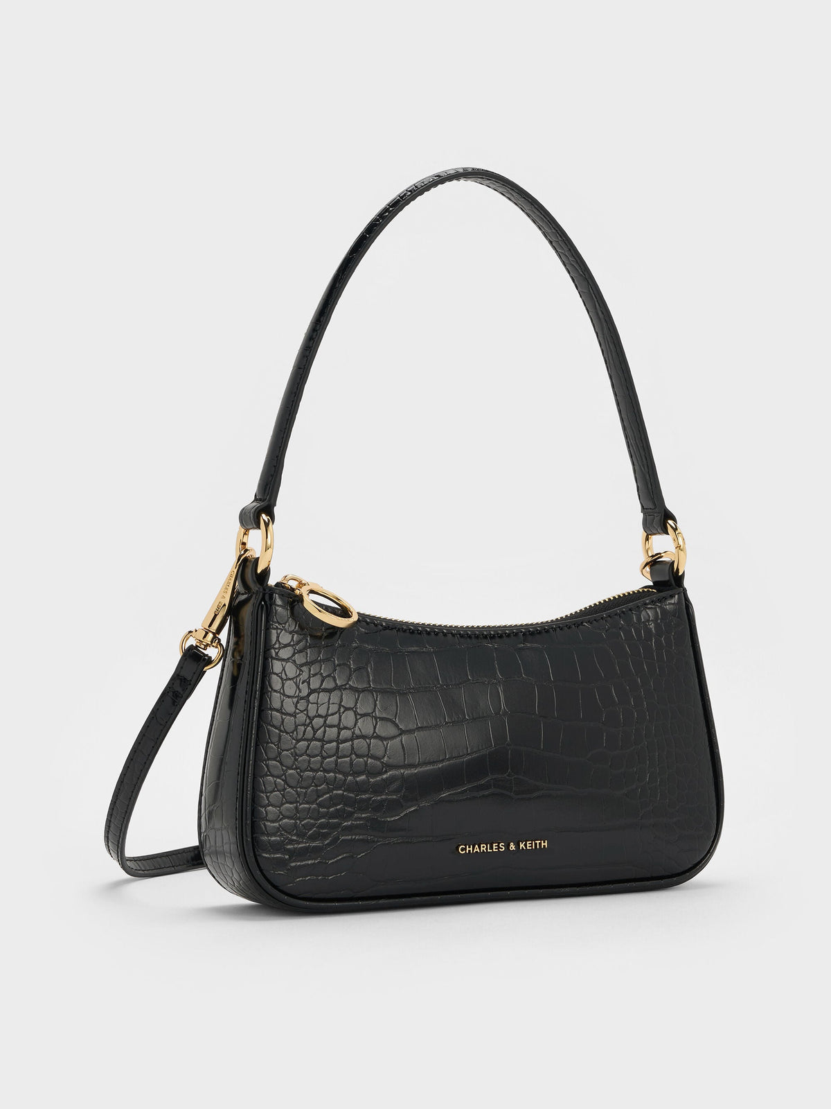 CHARLES & KEITH Discount / Elspeth Croc-Effect Chain-Link Shoulder Bag - Black Croco