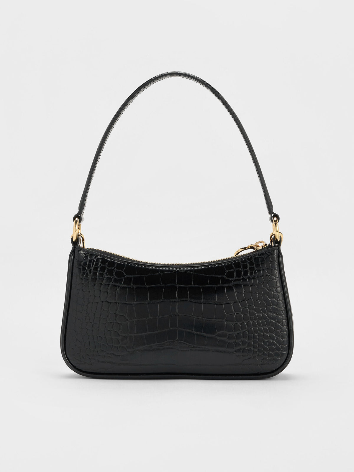 CHARLES & KEITH Discount / Elspeth Croc-Effect Chain-Link Shoulder Bag - Black Croco