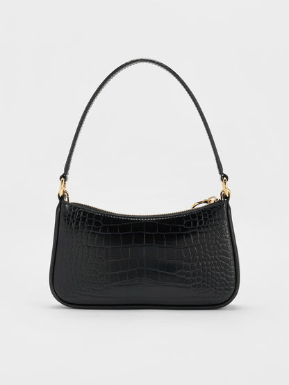 CHARLES & KEITH Discount / Elspeth Croc-Effect Chain-Link Shoulder Bag - Black Croco