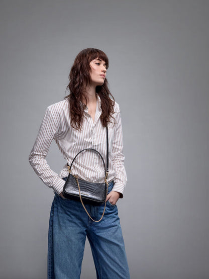 CHARLES & KEITH Discount / Elspeth Croc-Effect Chain-Link Shoulder Bag - Black Croco