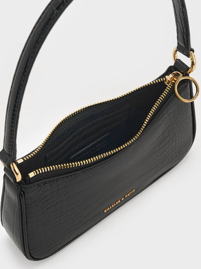 CHARLES & KEITH Discount / Elspeth Croc-Effect Chain-Link Shoulder Bag - Black Croco