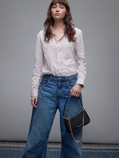 CHARLES & KEITH Discount / Elspeth Croc-Effect Chain-Link Shoulder Bag - Black Croco