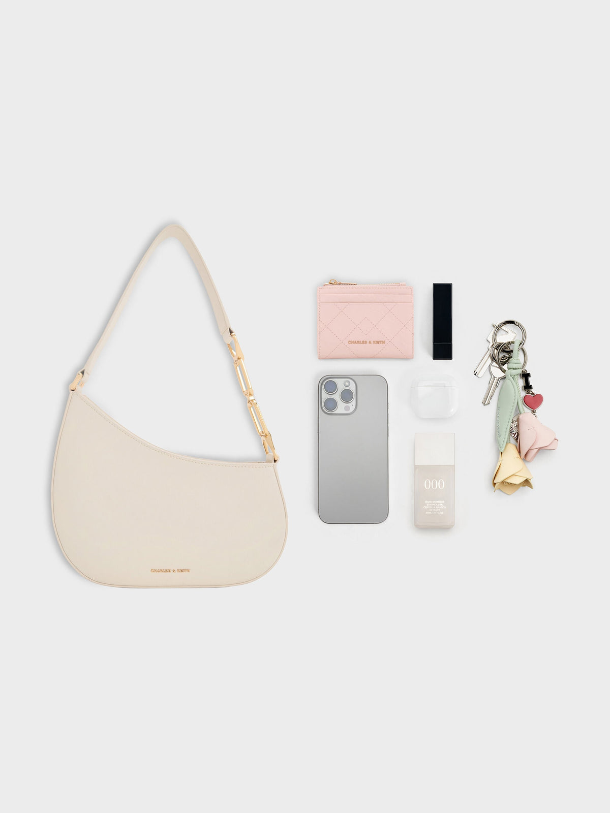 CHARLES & KEITH Great Value / Agatha Chain-Strap Shoulder Bag - Cream