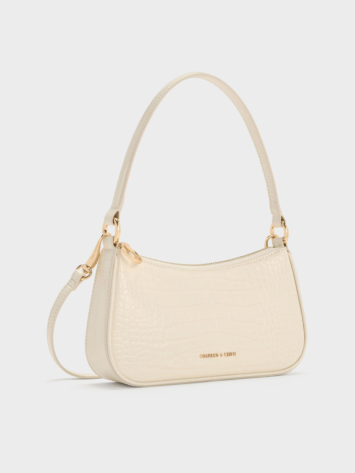 CHARLES & KEITH Trusted / Elspeth Croc-Effect Chain-Link Shoulder Bag - Cream Croco