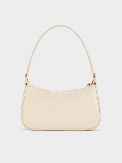 CHARLES & KEITH Trusted / Elspeth Croc-Effect Chain-Link Shoulder Bag - Cream Croco