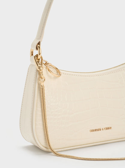 CHARLES & KEITH Trusted / Elspeth Croc-Effect Chain-Link Shoulder Bag - Cream Croco