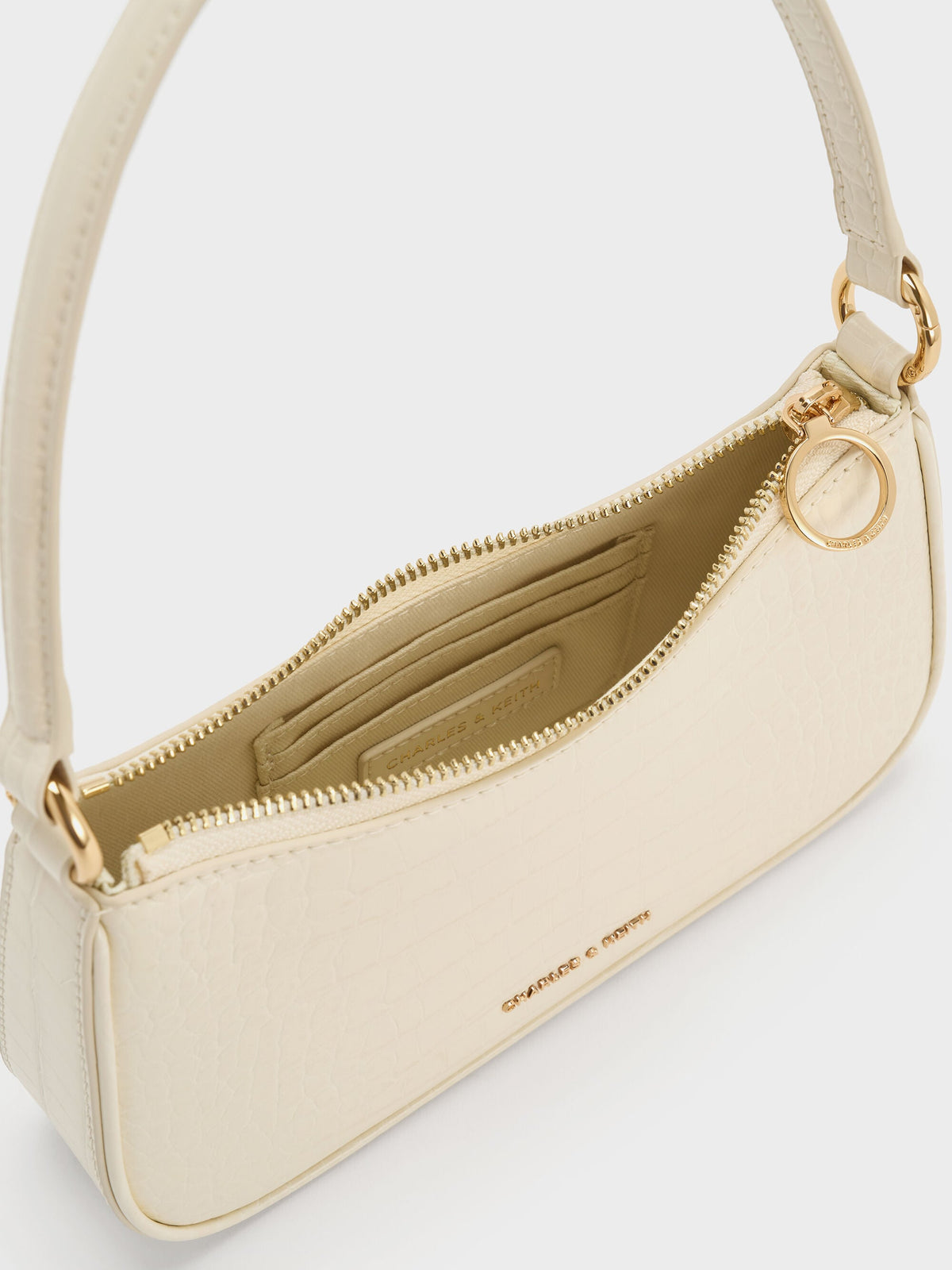 CHARLES & KEITH Trusted / Elspeth Croc-Effect Chain-Link Shoulder Bag - Cream Croco
