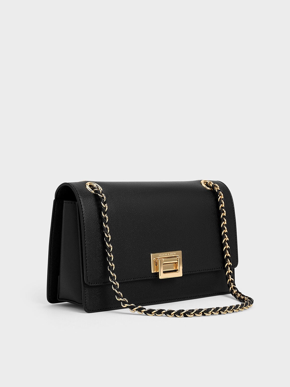CHARLES & KEITH Customer Favorite / Everline Braided-Strap Shoulder Bag - Black